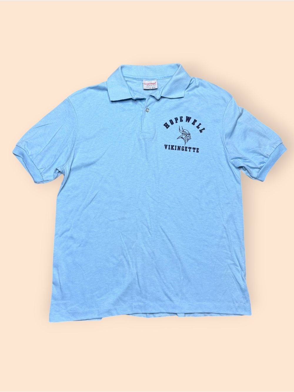 Vintage 1980s Hopewell Vikingette Polo Shirt Medium Blue Vtg 80s Pittsburgh